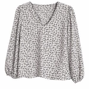 Banana Republic Black Leaf-Print V-Neck Blouse